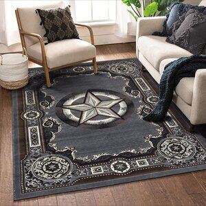 Allstar 5x7 Bordered Texas Star Area Rug in Grey